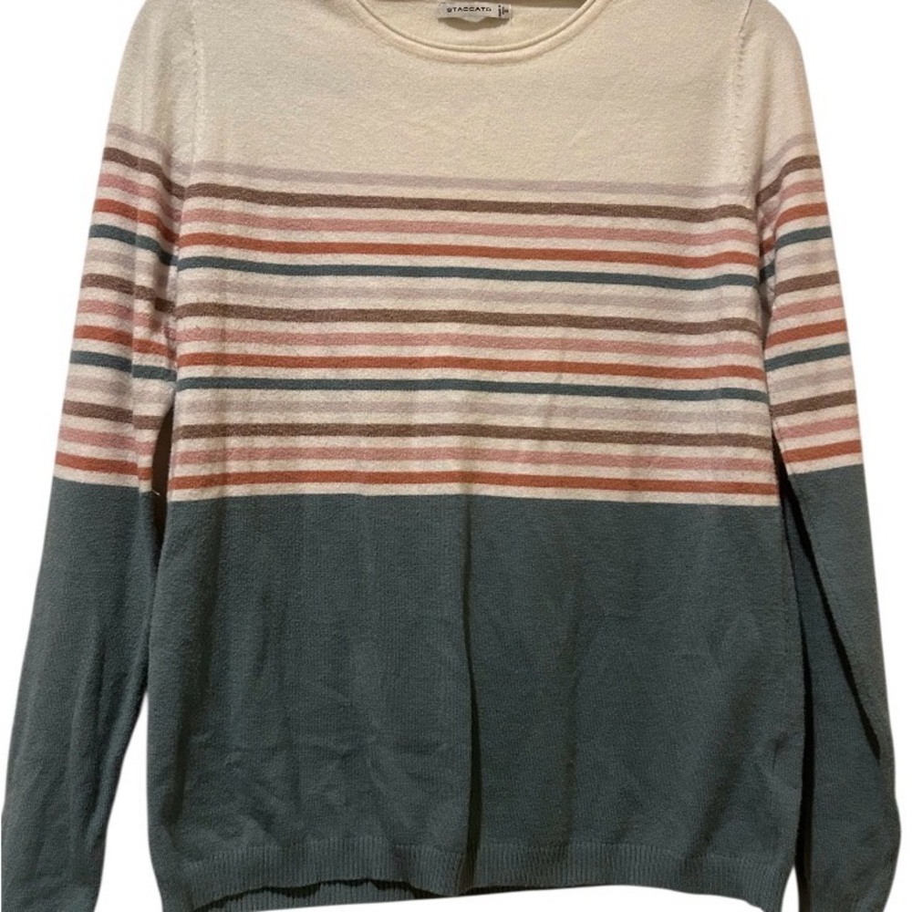 StaccatoStriped Pullover Sweater in Cream, Dusty Rose & Teal